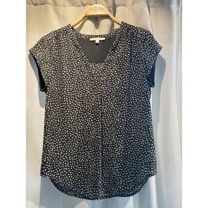 Fun2Fun Women Black White Seed Print V-Neck Cap Sleeve Blouse Small